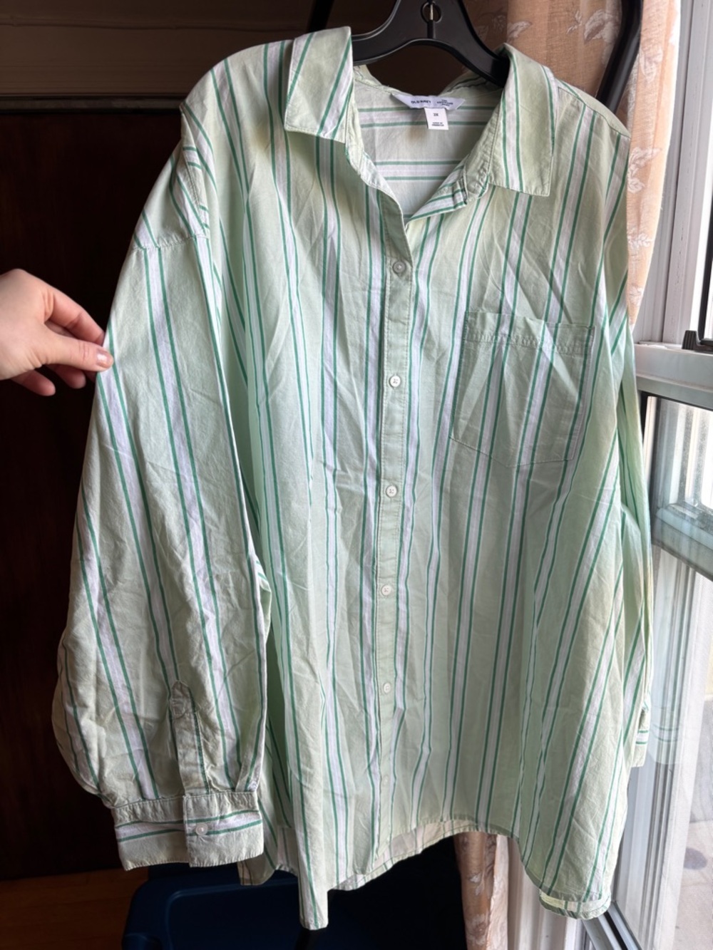 NWT Old Navy Oversized Button-Down Boyfriend Shirt in Green Stripe | Women’s 2X